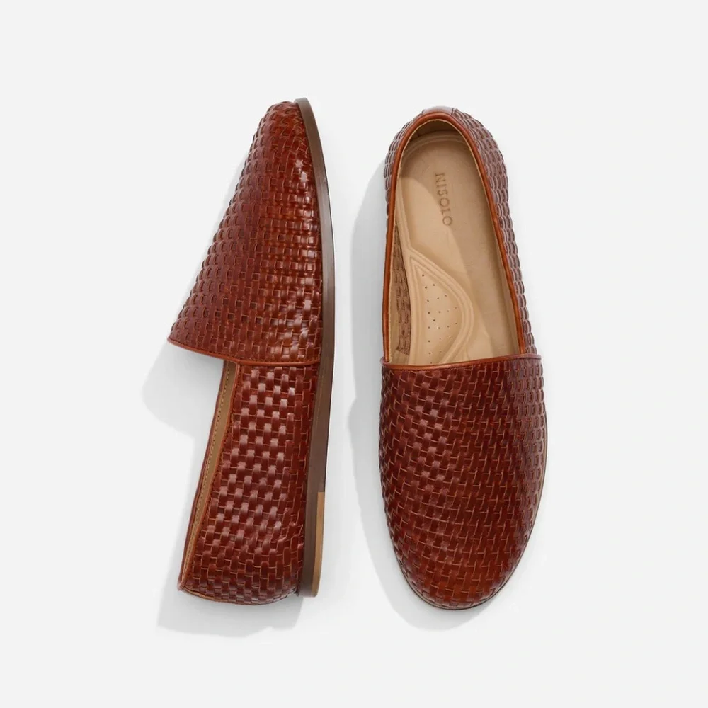 NEW Nisolo Alejandro slip on leather shoe woven brandy - Picture 2 of 13